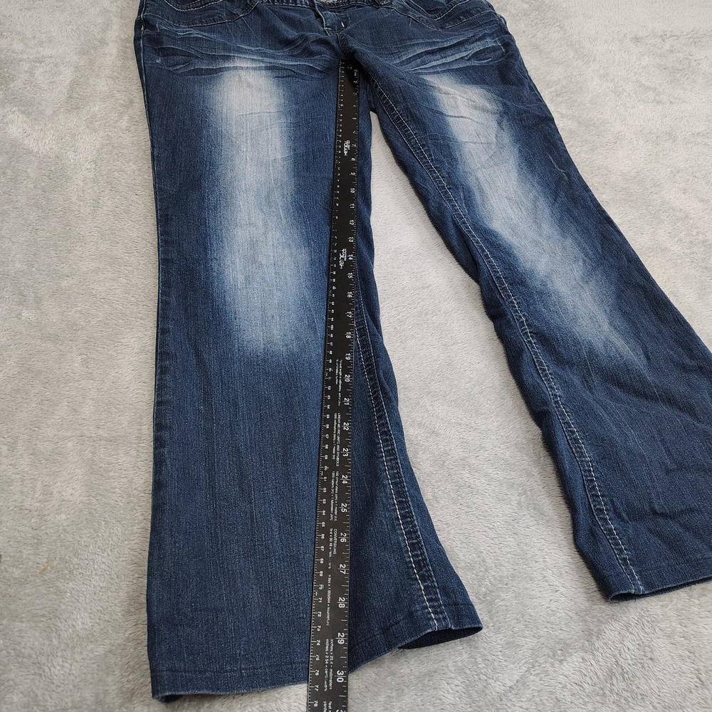 Maurices‎ curvy womens Y2k embroidered bootcut jeans 14 stretch mid rise *HEMMED - Picture 4 of 11